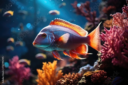 Colorful fish dancing in coral reef., generative IA © JONATAS