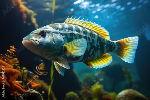 Colorful fish eating marine algae in a vibrant environment., generative IA