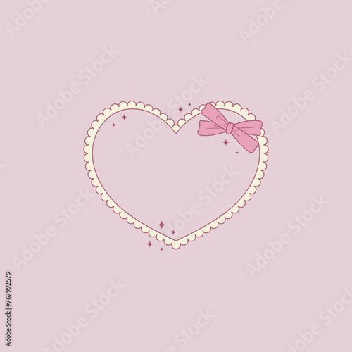 cute illustration of pink heart with bow in coquette style