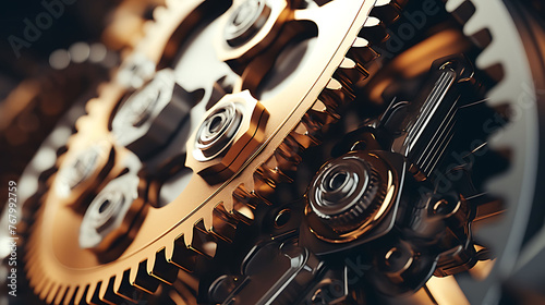 A close-up of industrial gears and chains in motion, symbolizing precision engineering.