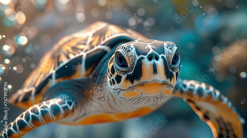 Sea turtle swimming in the ocean. Underwater world. © nataliia_ptashka