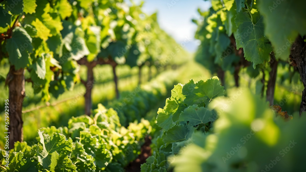 Photo real for Lush green vineyard rows under the bright summer sun in Summer Season theme ,Full depth of field, clean bright tone, high quality ,include copy space, No noise, creative idea Photo real for Lush green vineyard rows under the bright summer sun in Summer Season theme ,Full depth of field, clean bright tone, high quality ,include copy space, No noise, creative idea
