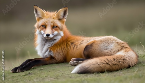 A Fox With Its Tail Curled Around Its Body Relaxe