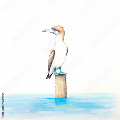 Bluefooted Booby, watercolor, painting, colorful, cute photo