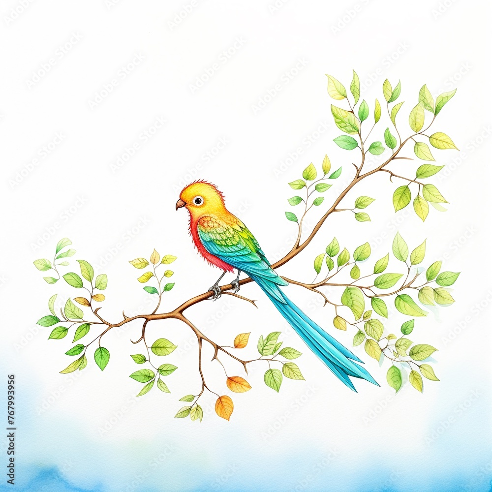 Quetzal, watercolor, painting, colorful, cute