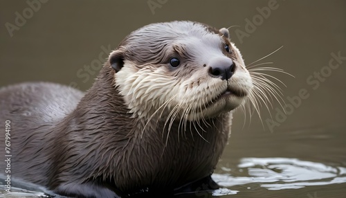 An Otter With Its Fur Puffed Up Trying To Appear