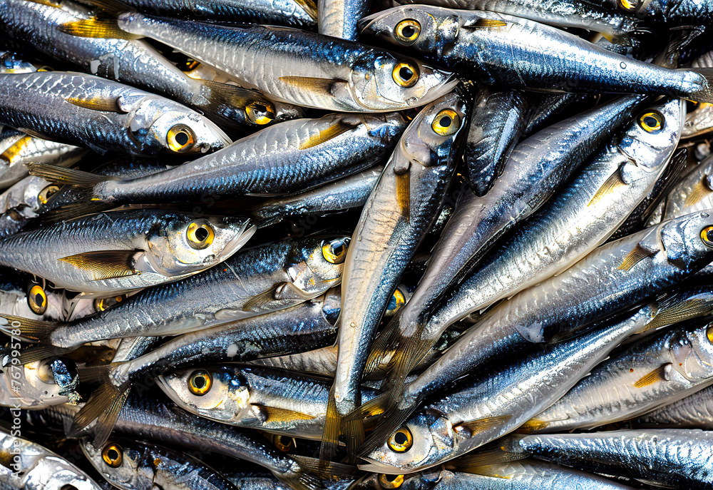 Fototapeta premium fresh fish on the market. sardines are a source of fish oil and omega 3.