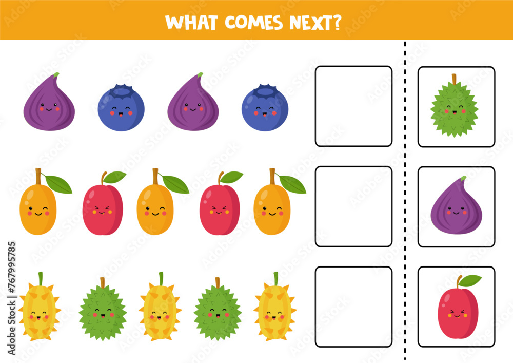 What comes next game with cute cartoon fruits.