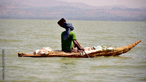 Ethiopia,Bahir Dar,
Fisherman on Lake Tana, on a papyrus boat