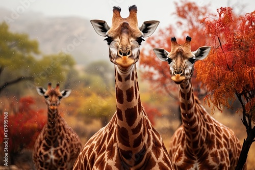 Giraffes are sheltered under rain tree., generative IA © JONATAS