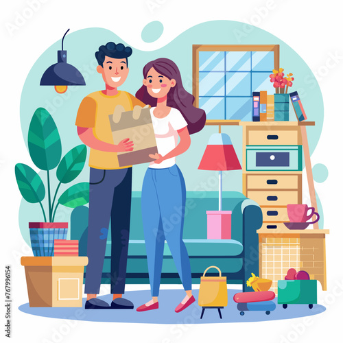 Visualize the joy of a newlywed couple furnishing their first home together with the help of a personal loan © pngstock.in