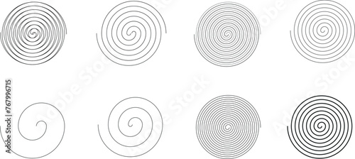 Equally spaced spiral line pack, editable stroke path vector illustration 
