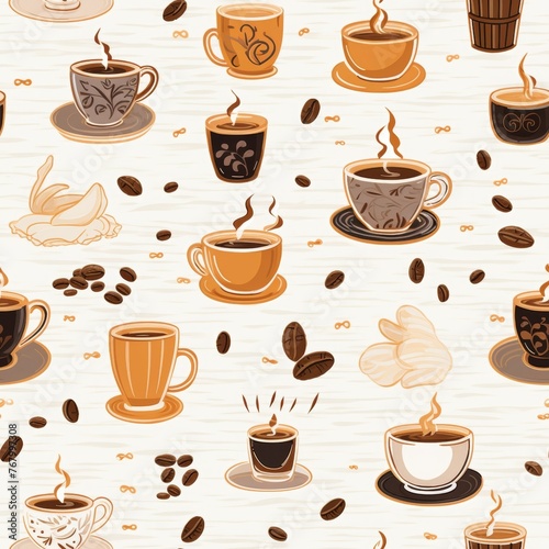 Coffee and Tea Embroidery  Coffee and tea-themed designs  2D illustration seamless pattern
