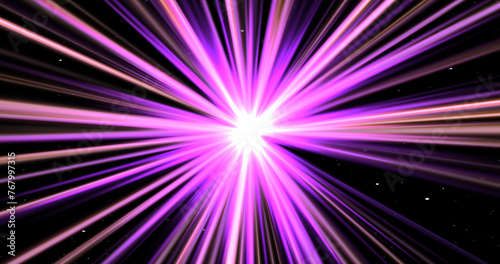 Bright glowing lines appear in space. Filling the screen with bright light. Beautiful Big Bang Universe Creation Illustration. Bright Flash of Light.