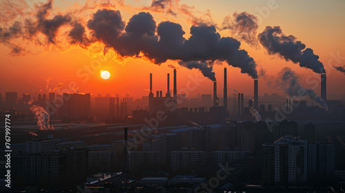 Industrial Dawn: Oil Refinery Aglow with Sunrise Ambience