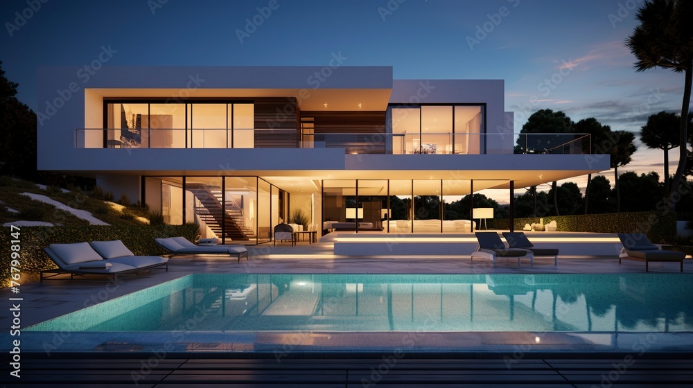 Obraz premium A photo of a Clean-Lined Modern Villa