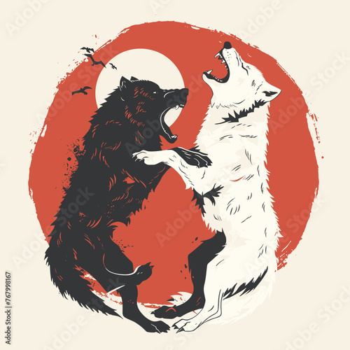 fighting wolves illustration, minimalistic styl