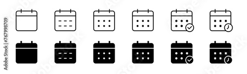 Calendar icon set. Line and glyph calendar vector