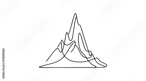 One continuous line drawing of mountain range landscape. Web banner with mounts and high peak in simple linear style. Adventure winter sports and hiking tourism concept. Vector illustration