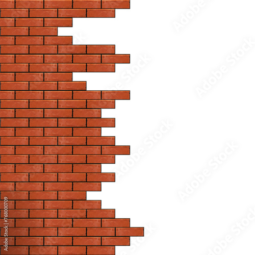 Brick. Destroyed old red brick wall. Textured grunge urban surface. Isolated on white background. Vector illustration.