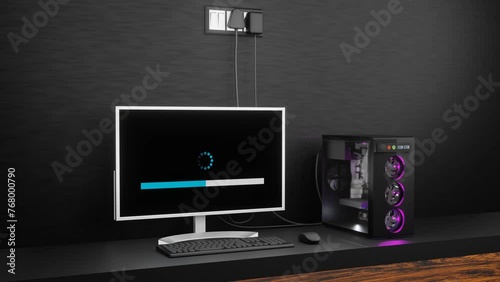 Desktop computer monitor with mouse Keyboard photo