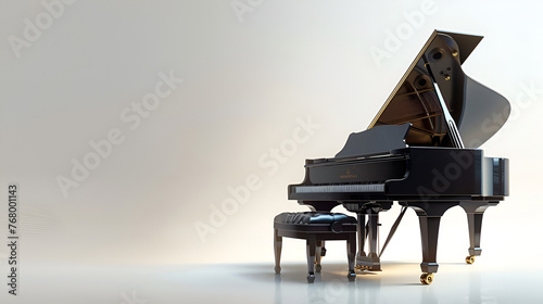 Grand piano on white with copyspace, generative ai