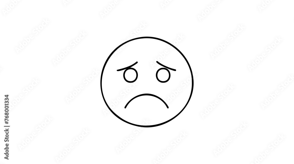 Fototapeta premium Tired sad Face Emoticon Icon Vector Illustration. Outline Style.