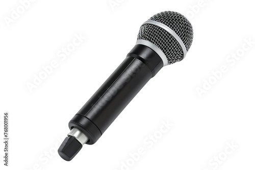 Black microphone by itself on white background for recording audio