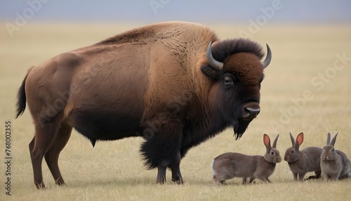 A Bison With A Group Of Rabbits © tovovan