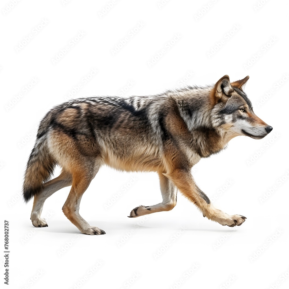 Fototapeta premium Wild wolf running on white background