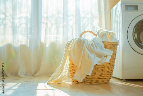 a basket with clothes in it photo