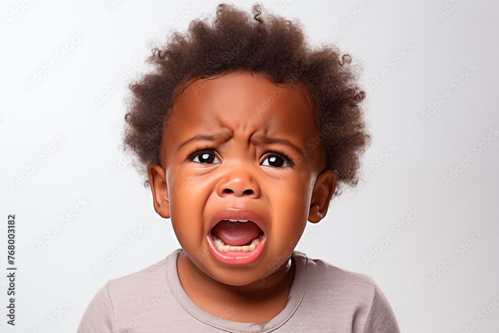 Portrait of an African American baby crying in anguish looking at camera. Studio shot. Generative AI Portrait of an African American baby crying in anguish looking at camera. Studio shot. Generative AI