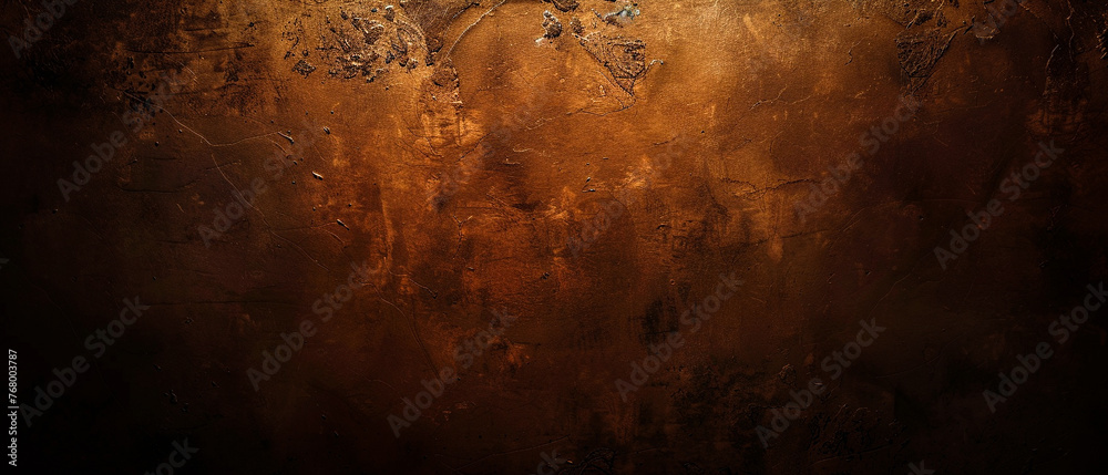Dark brown background with the texture of an old damaged wall. Abstract grunge ultrawide gradient exclusive background. Perfect for design, banners, wallpapers, templates, creative projects, desktop - obrazy, fototapety, plakaty 