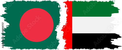 United Arab Emirates and Bangladesh grunge flags connection vector