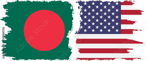 United States and Bangladesh grunge flags connection vector