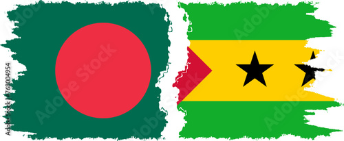 Sao Tome and Principe and Bangladesh grunge flags connection vector