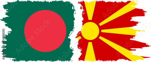 Northern Macedonia and Bangladesh grunge flags connection vector