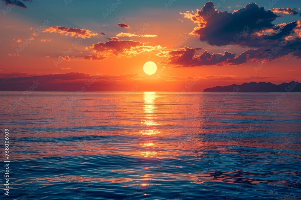 A stunning background art of an emerald sunset over a calm sea