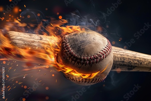 Wallpaper Mural baseball bat shattered by swinging at a baseball the form of an burn on fire in mid air. Torontodigital.ca