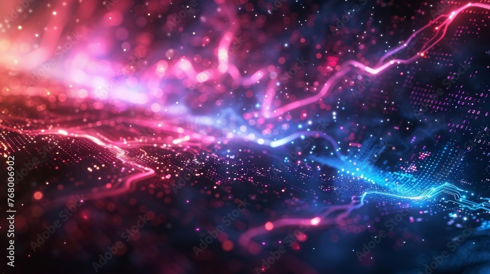 High-tech neon lines create a dazzling fantasy theme against a background of vibrant galaxy colors. High-tech neon lines create a dazzling fantasy theme against a background of vibrant galaxy colors.