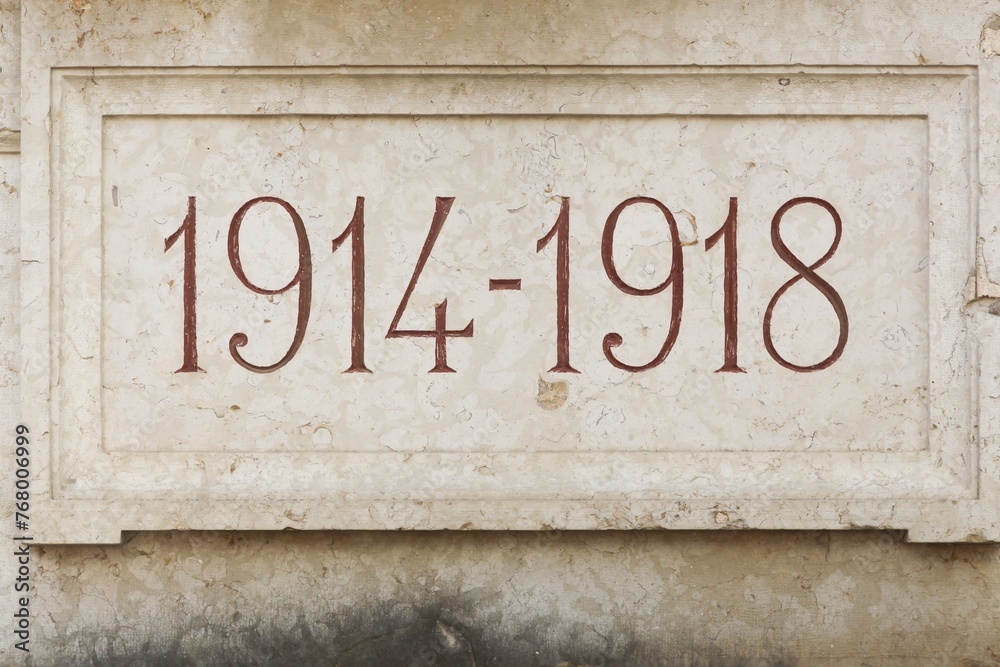 1914-1918 world war one sign on a stele in France 1914-1918 world war one sign on a stele in France