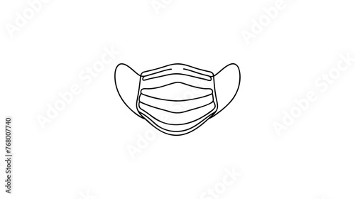 Medical mask one line illustration.