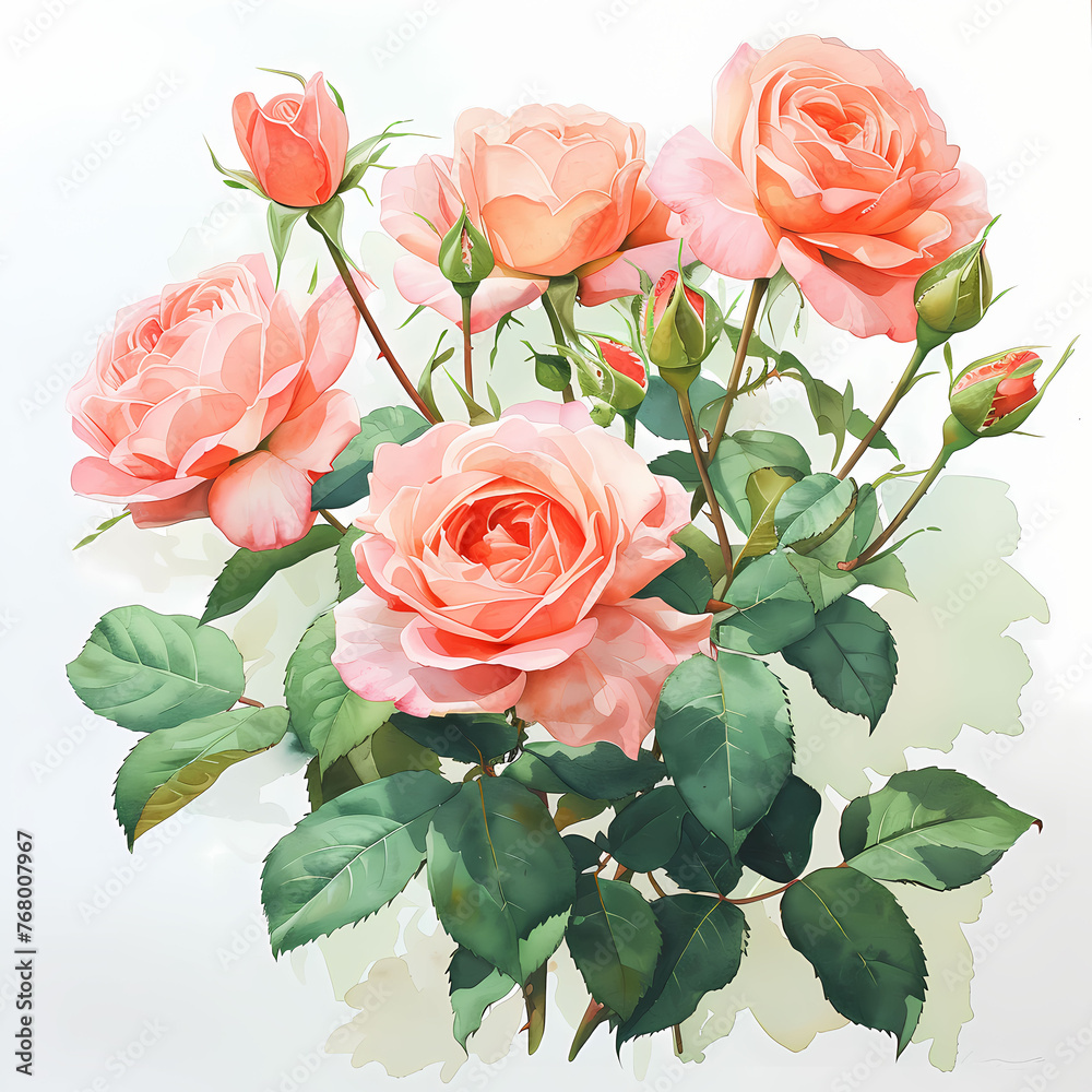 A watercolor painting of a bunch of pink roses