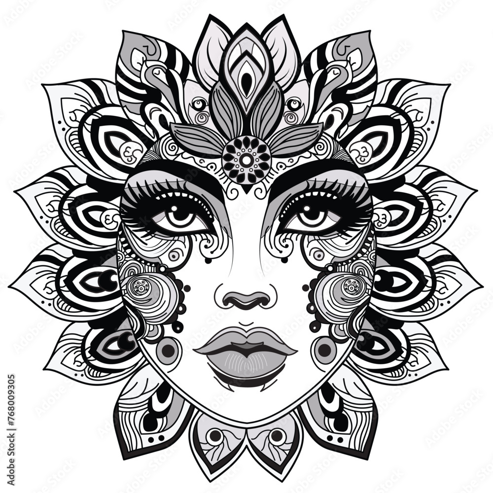 Vector illustration of a zentangle woman's face on white separate background Vector illustration of a zentangle woman's face on white separate background