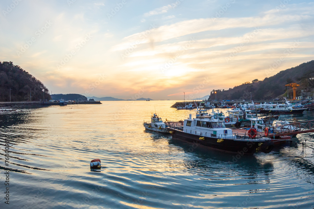 Seasets of the Sea Sunset in Dala Village, Tongyeong, South Gyeongsang Province, South Korea