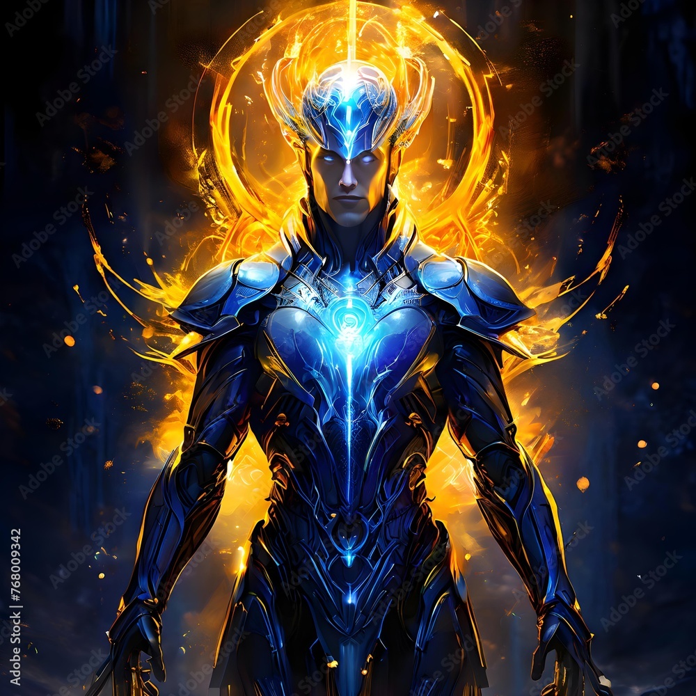 celestial man being protoss blue and yellow and golden celestial man being protoss blue and yellow and golden