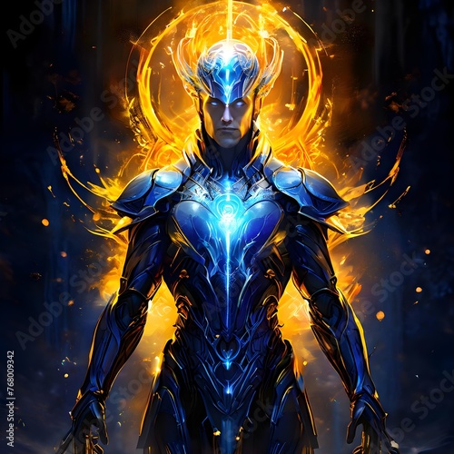 celestial man being protoss blue and yellow and golden 