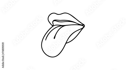 One continuous line drawing of old retro classic iconic logo lips and tongue from 80s era. Vintage icon item concept single line draw design graphic vector illustration