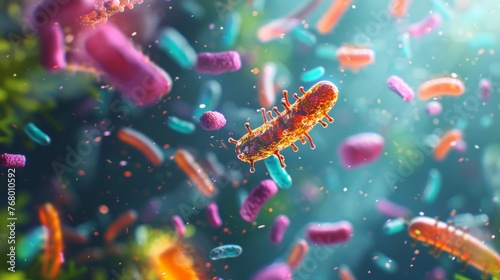 A detailed 3D representation of the active interactions between micronutrients and healthy bacteria photo