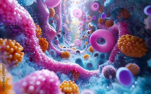 A detailed 3D representation of the active interactions between micronutrients and healthy bacteria © tonstock